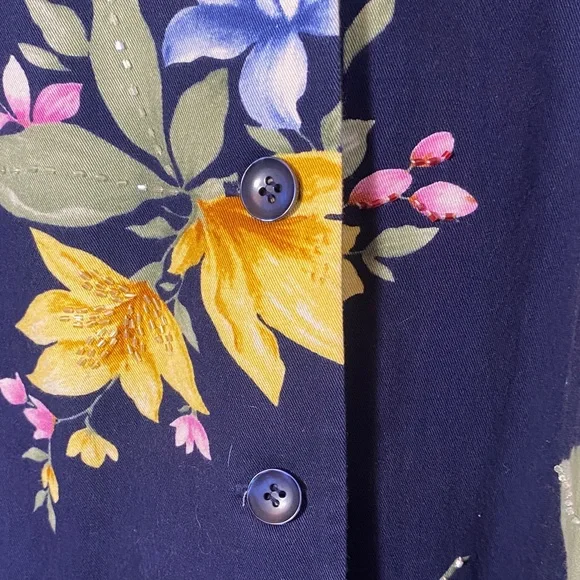 Alfred Dunner Navy Floral Button-Front Shirt with Yellow & Light Blue Blooms - Picture 4 of 12